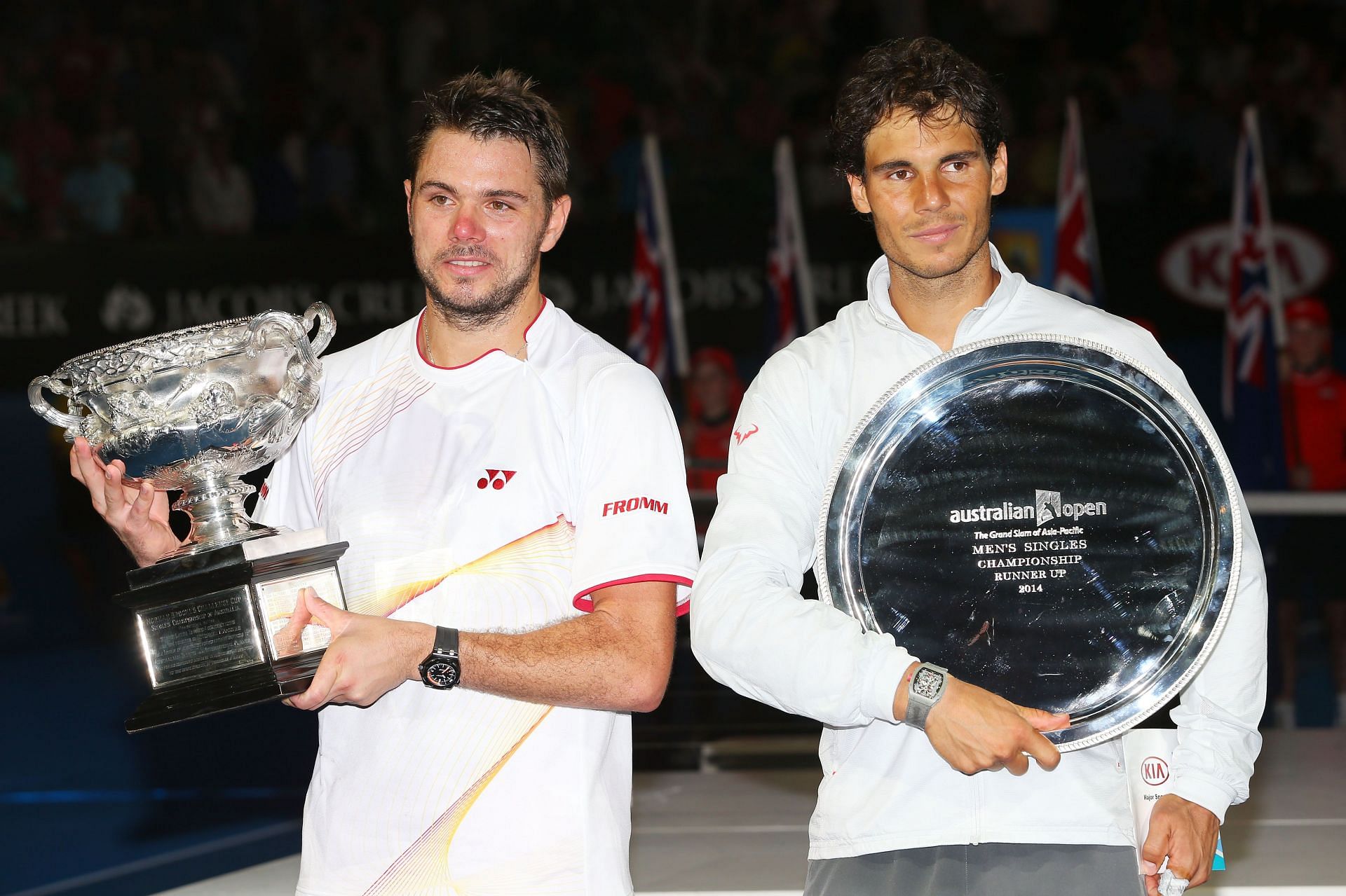 Wawrinka with the winner's trophy at the 2014 Australian Open - Day 14 - Source: Getty